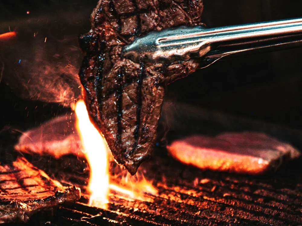 Carne sulla brace con fiamme