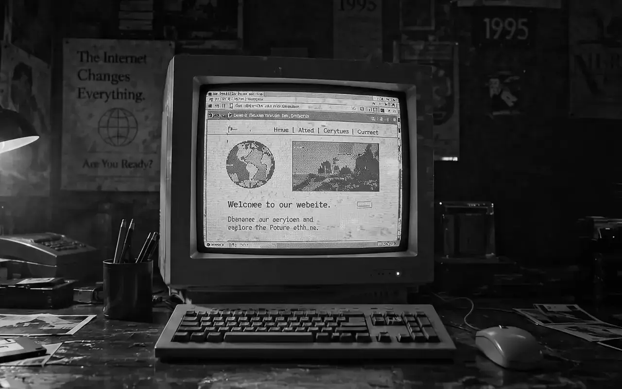 Un vecchio sito web su un monitor a tubo catodico